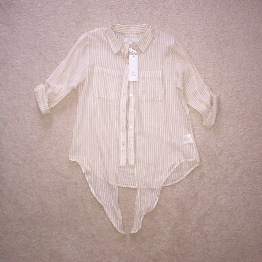 Tie-Up Striped Button-up Shirt