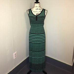Green and Black Striped Maxi Dress