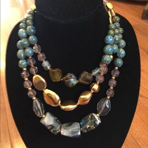 Blue and Gold Beaded Ceramic Necklace