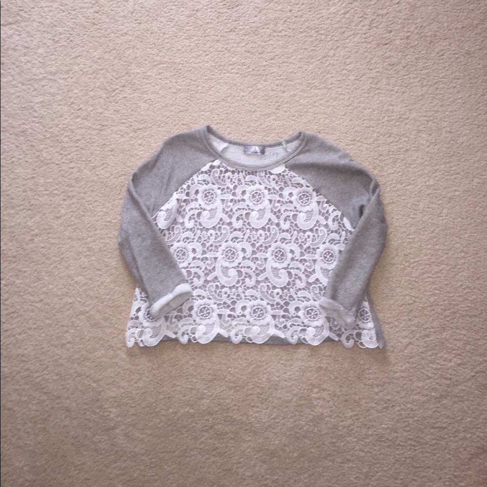 Gray and White Lace Crop Top