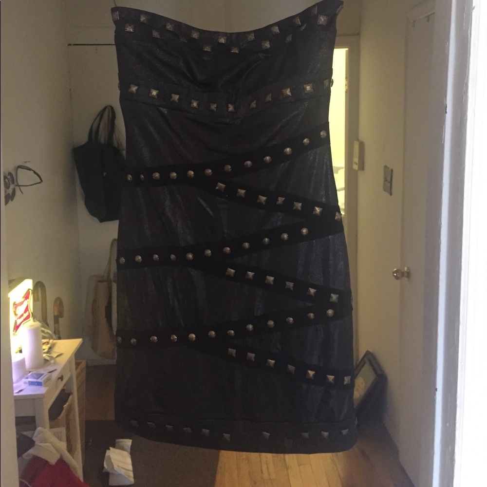 Black studded minidress with zipper back