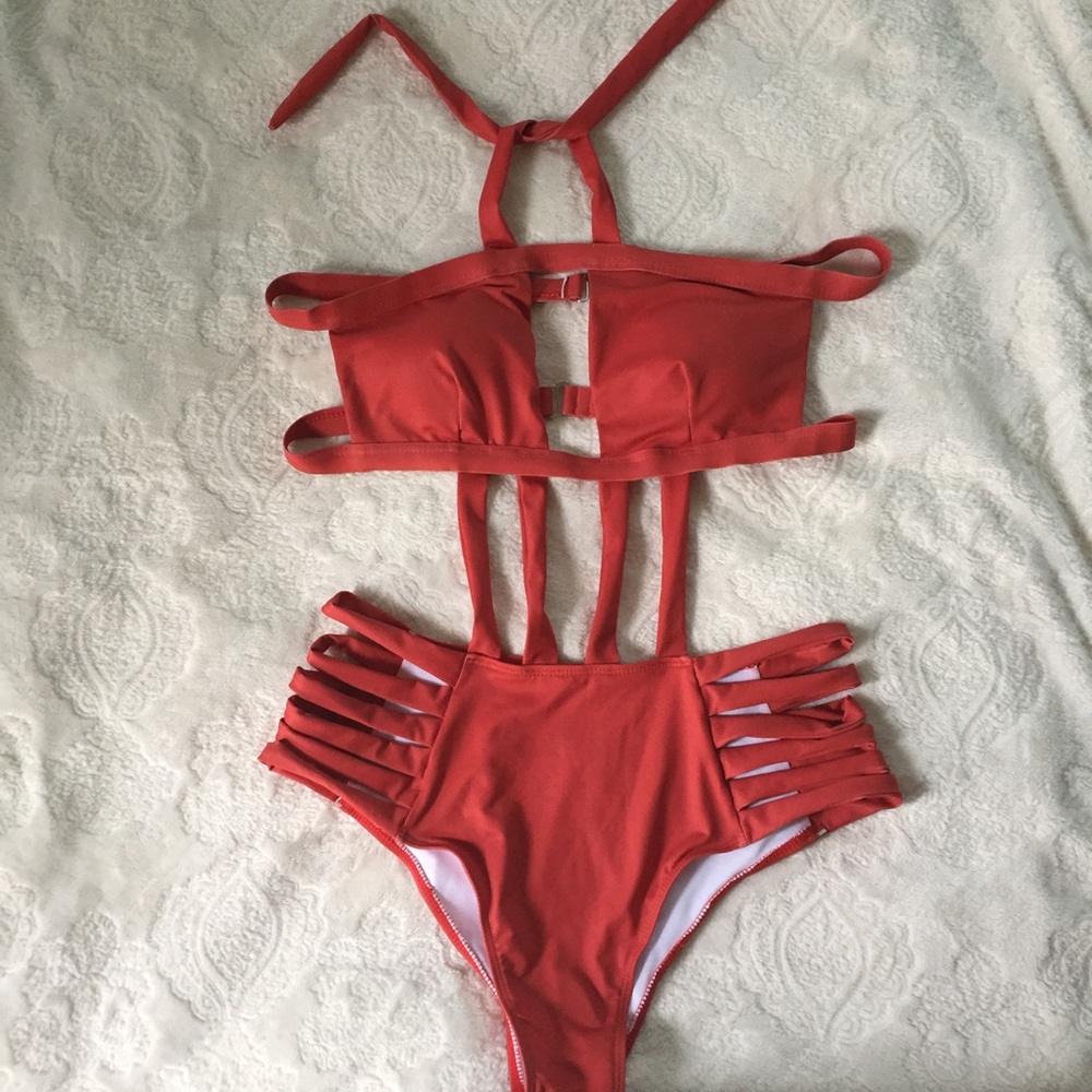Halter One Piece Bikini Cutout Bathing Suit