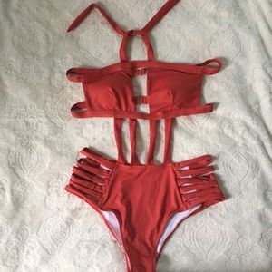 Halter One Piece Bikini Cutout Bathing Suit