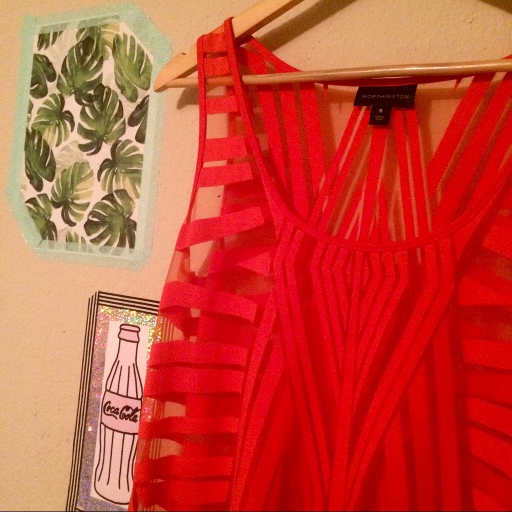 Red sleeveless tank w/ sheer 'cutout' mesh - S