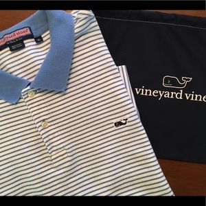 🐳Vineyard Vines Stripe Polo Shirt Blue/White XL