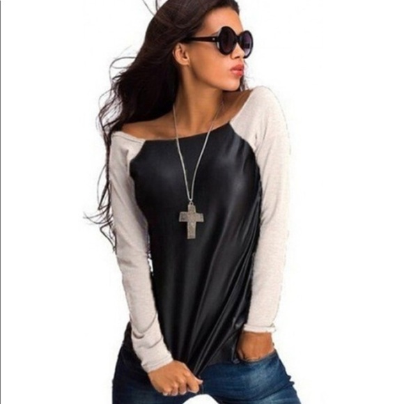Tops - 🌞2for25$ LAST ONE‼️Faux leather baseball top