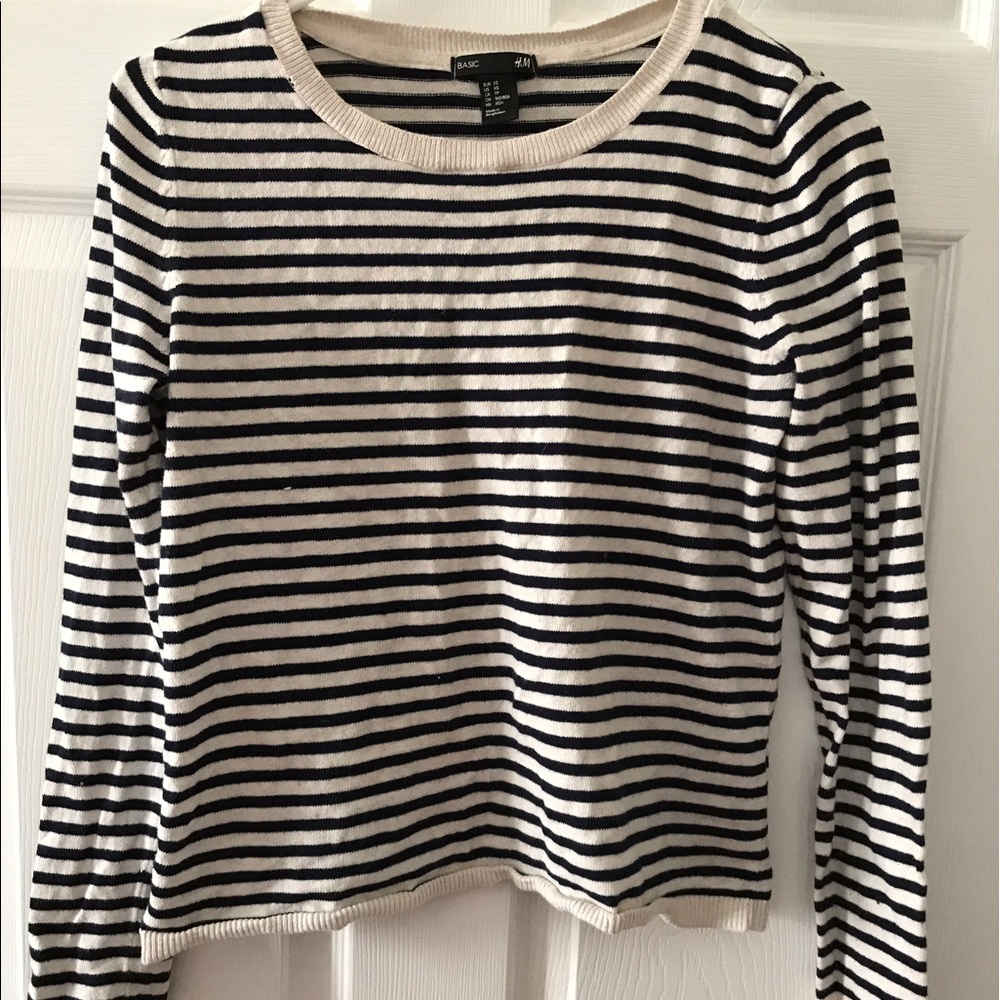 Navy blue and cream striped shirt