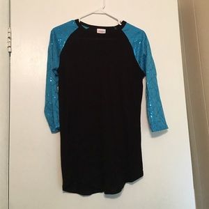 Black and Blue LuLaRoe Randy with Sequined Sleeves