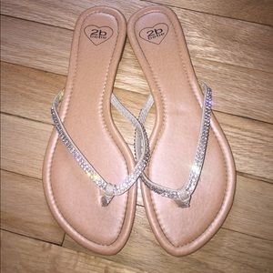 2b Bebe Rhinestone Flip Flops