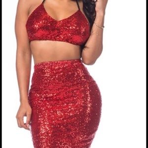 2 Piece Pencil Skirt Fire Red