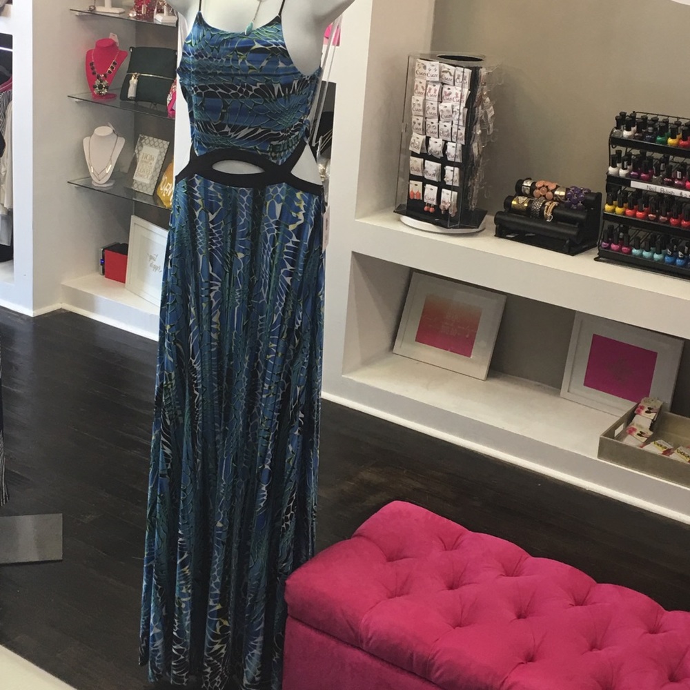 Maxi - Sleeveless Blue Print Sexy Dress