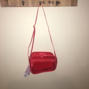 Clear red "camera" crossbody bag