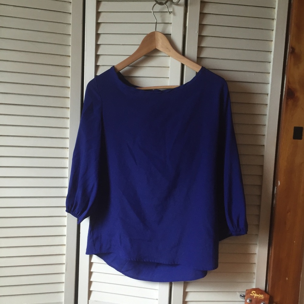 Navy Blouse with Bow