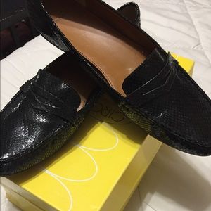 Black snake print loafers