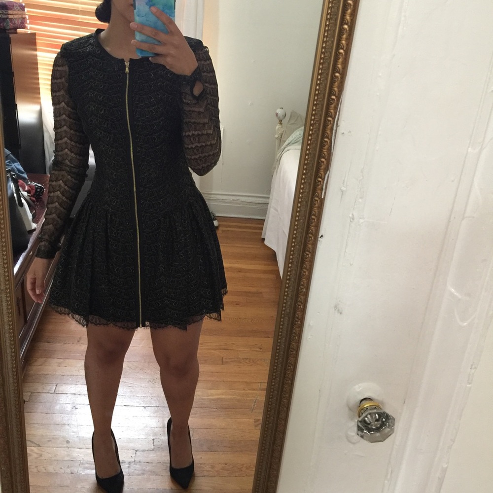 Black and gold lace mini dress