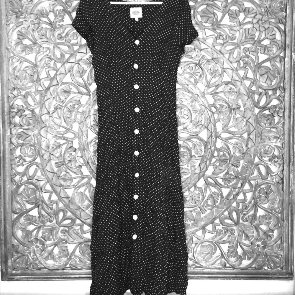 Black polka dot maxi button down dress