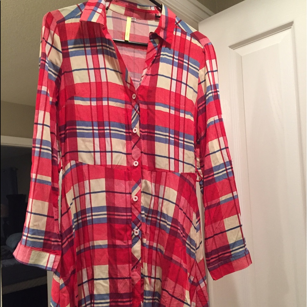 Beautiful pink plaid shirt dress/tunic