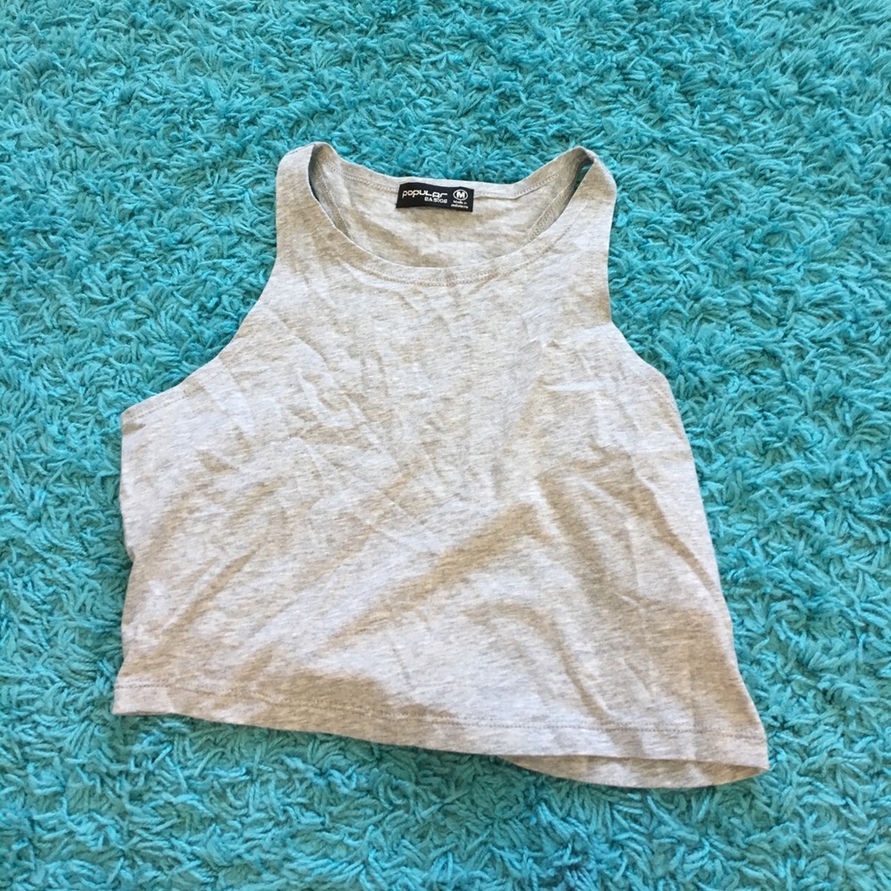 Gray cropped tank top.