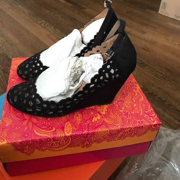 Black suede sandals wedge with strap - Picture 2 of 7