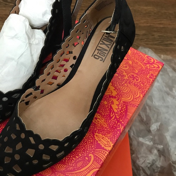 Black suede sandals wedge with strap - Picture 3 of 7