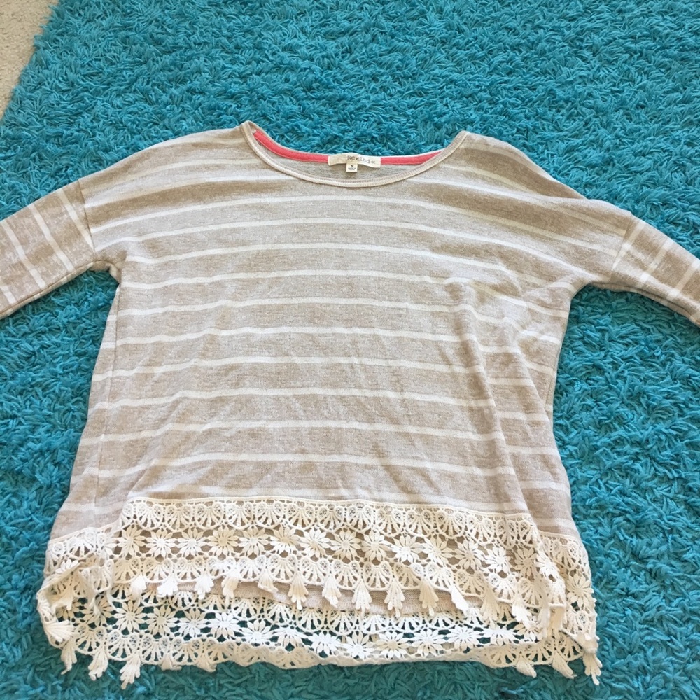 tan and white stripped long sleeve.