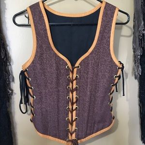 'Odd Bodkin Wench Bodice in Brown Scroll Brocade'