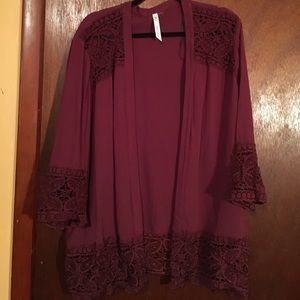 Burgundy lace kimono top XL boho summer gypsy
