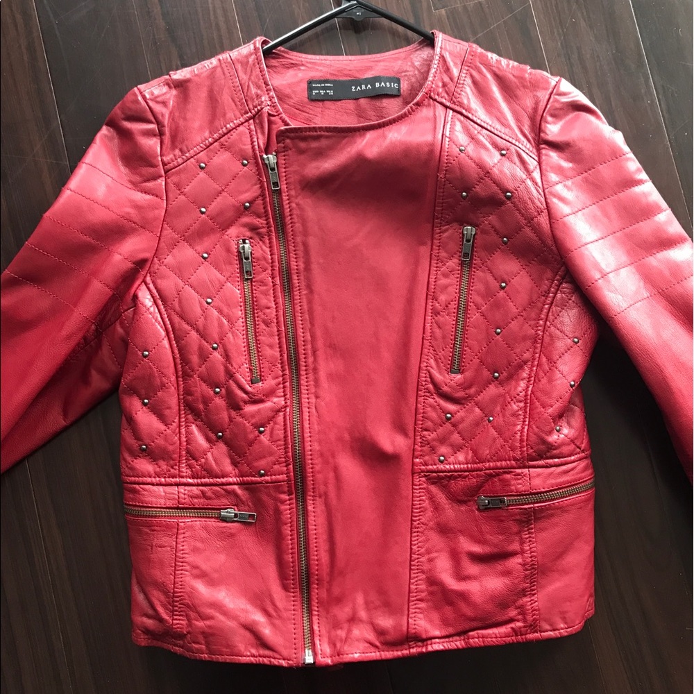 Red Leather Authentic Jacket Zara