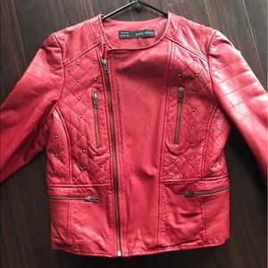 Red Leather Authentic Jacket Zara