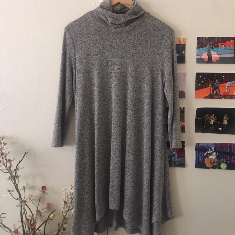 Grey turtle neck dress.