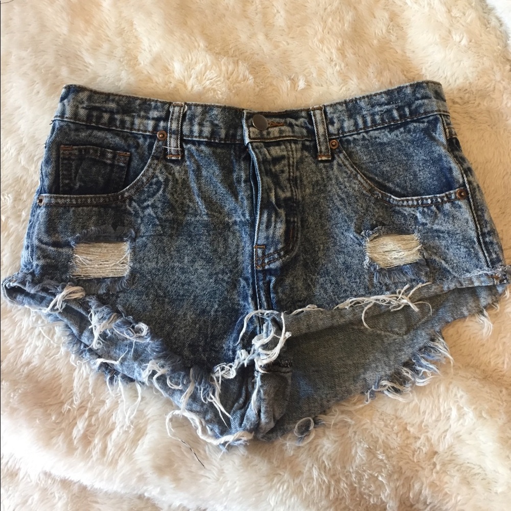 Distressed denim shorts