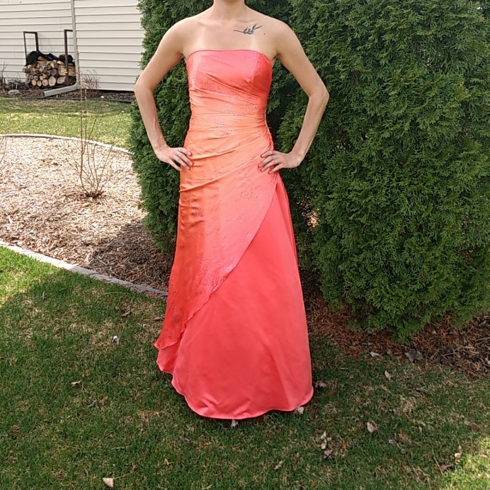 Peach/Coral Glittered Prom Dress