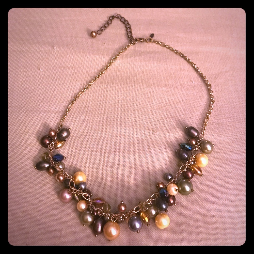 Premier Designs necklace, gold w pretty baubles