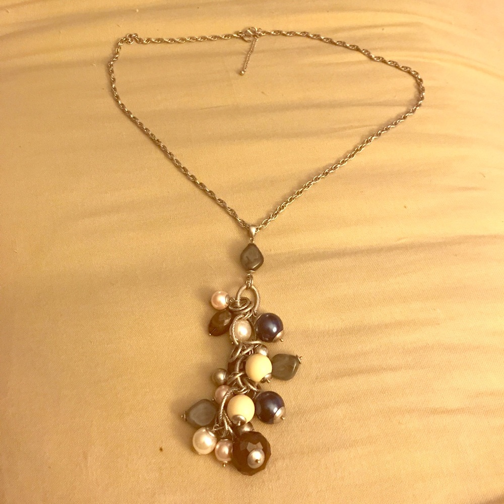 Lia Sophia necklace, pewter silver & baubles, NEW!