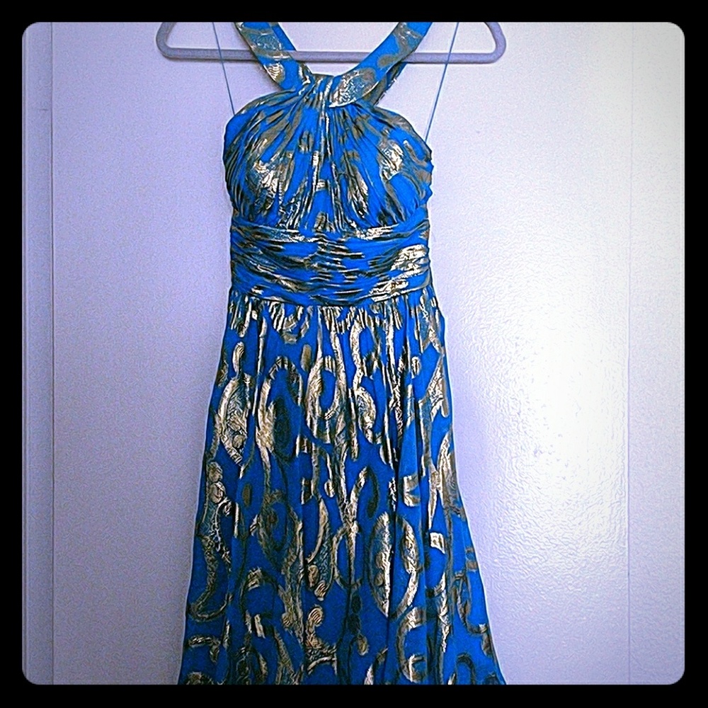 Turquoise/Gold Midi Dress - worn once!