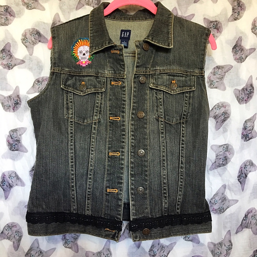 💀Gap💀 Vest w/Sugar Skull/calavera Patch