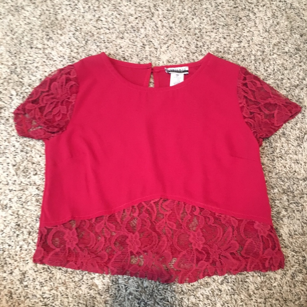 Red crop top with tags