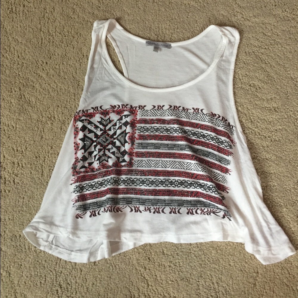 CUTE CHARLOTTE RUSSE AMERICAN FLAG CROP TOP!!