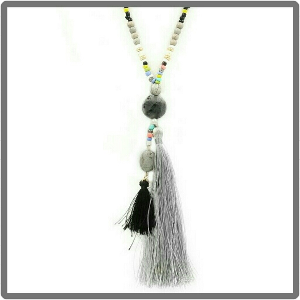 Beaded Stone Tassel Necklace