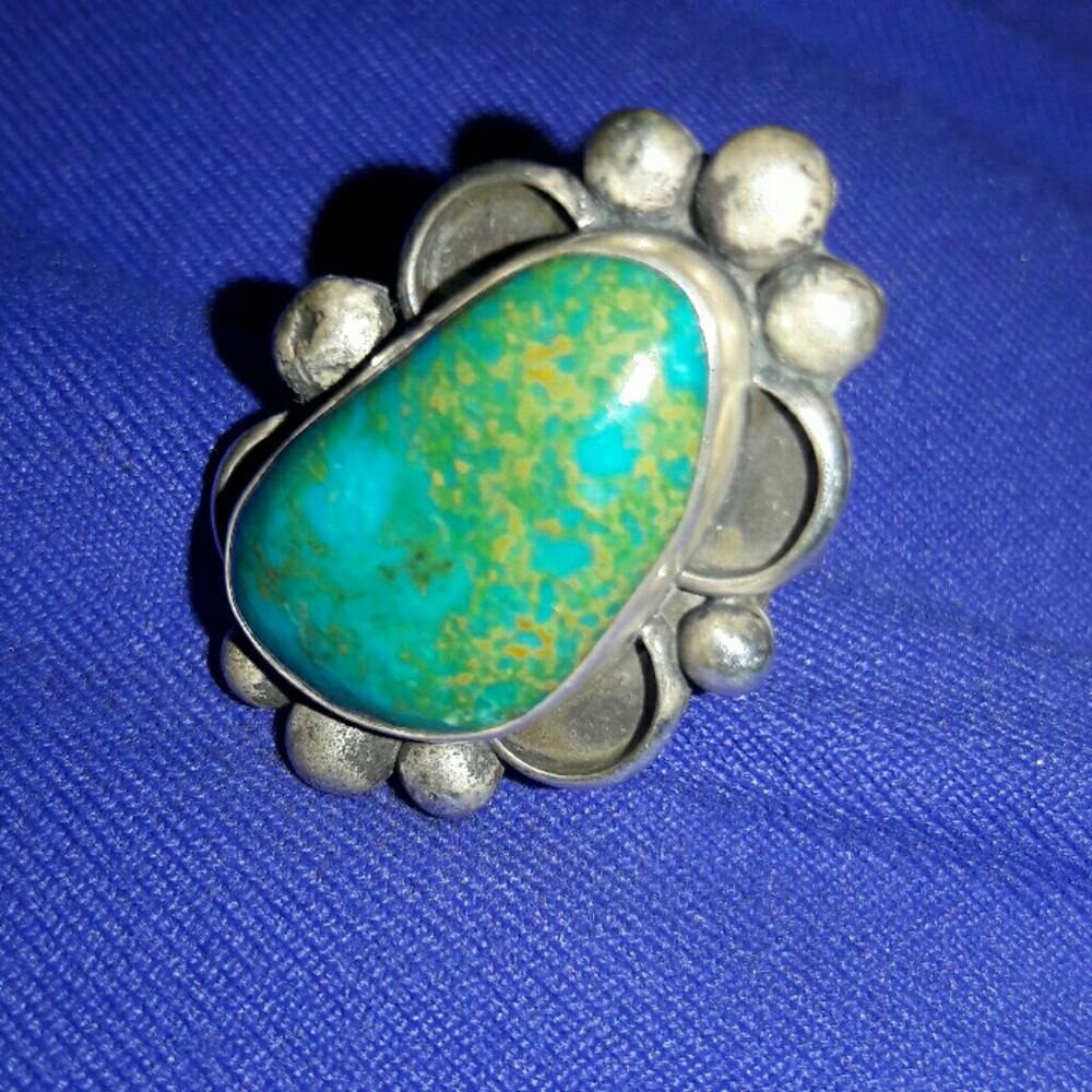 Navajo signed AC amazing turquoise sz 4.5 EUC 925