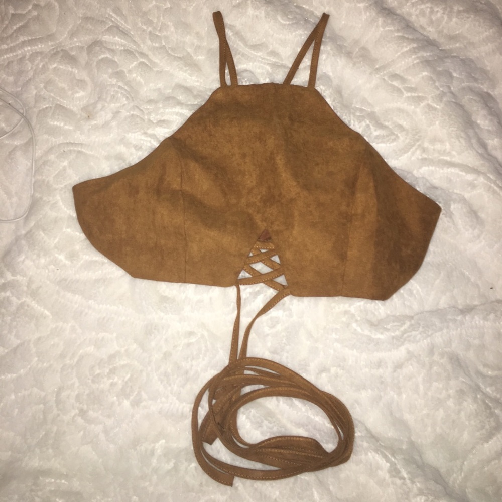 Brown lace wrap crop top