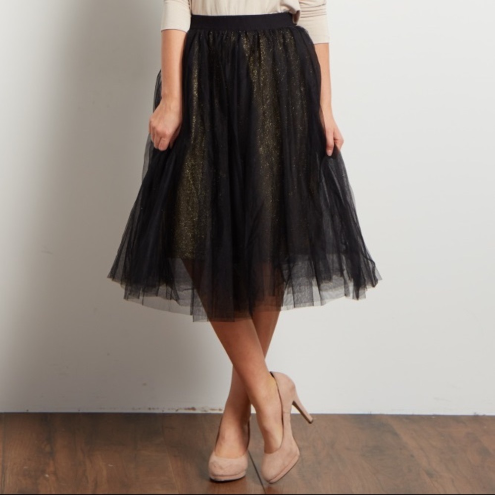 Elsey Navy & Gold Tull Midi Skirt