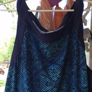 Knee-length sleeveless dress, multi-blue/black