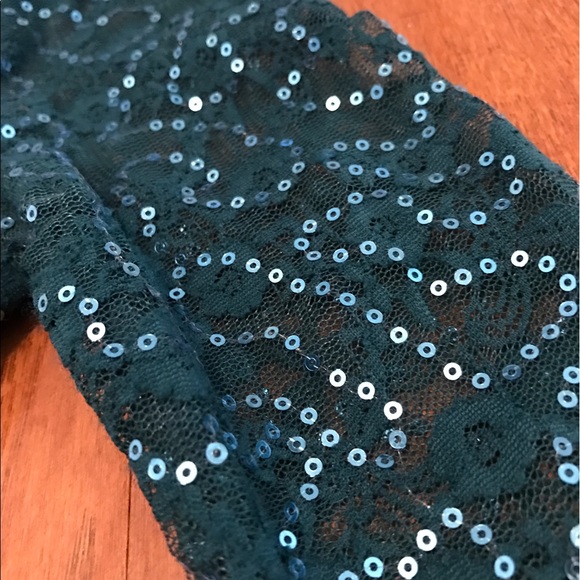 Sequined, turquoise, one-shoulder formal dress. - Picture 3 of 5