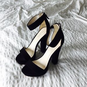 Black Suede Heels w/ Ankle Strap *NEVER WORN*