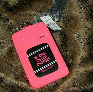 Pink wallet with lanyard