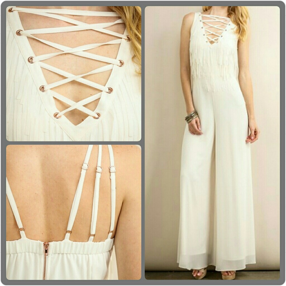 Lace-Up Fringe Detail Jumpsuit