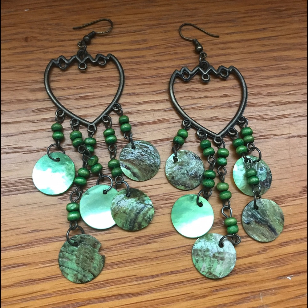 Long green earrings