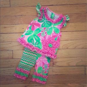 Neon pink & green Mudpie outfit