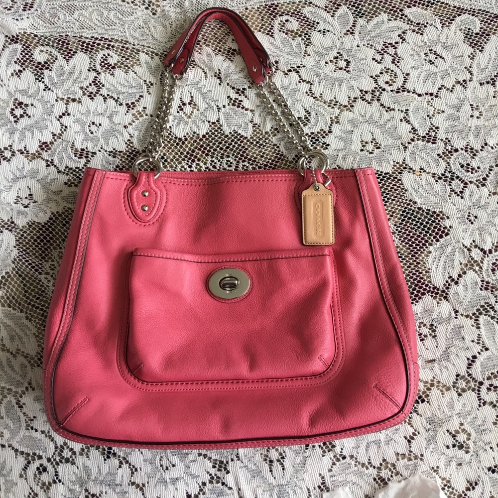 Coach women's Pink Poppy Leather Handbag